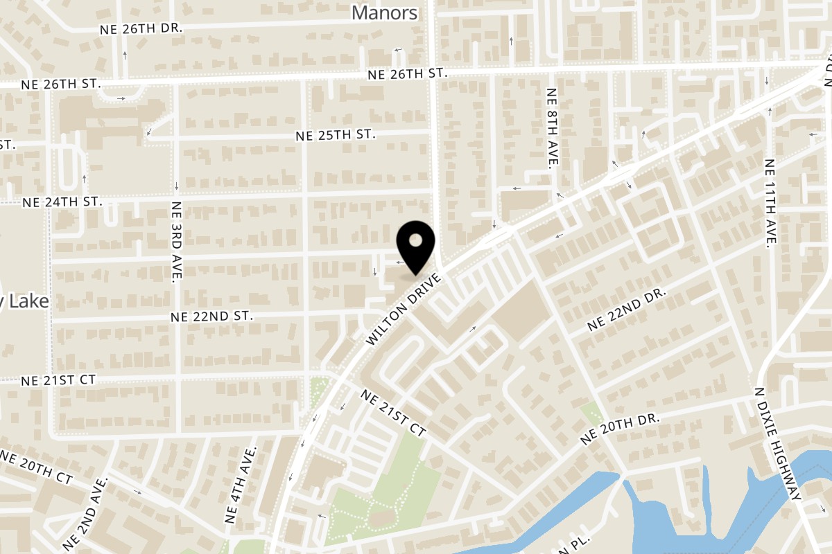 Map showing the location of Thirsty’s Bistro on 2215 Wilton Dr in Wilton Manors